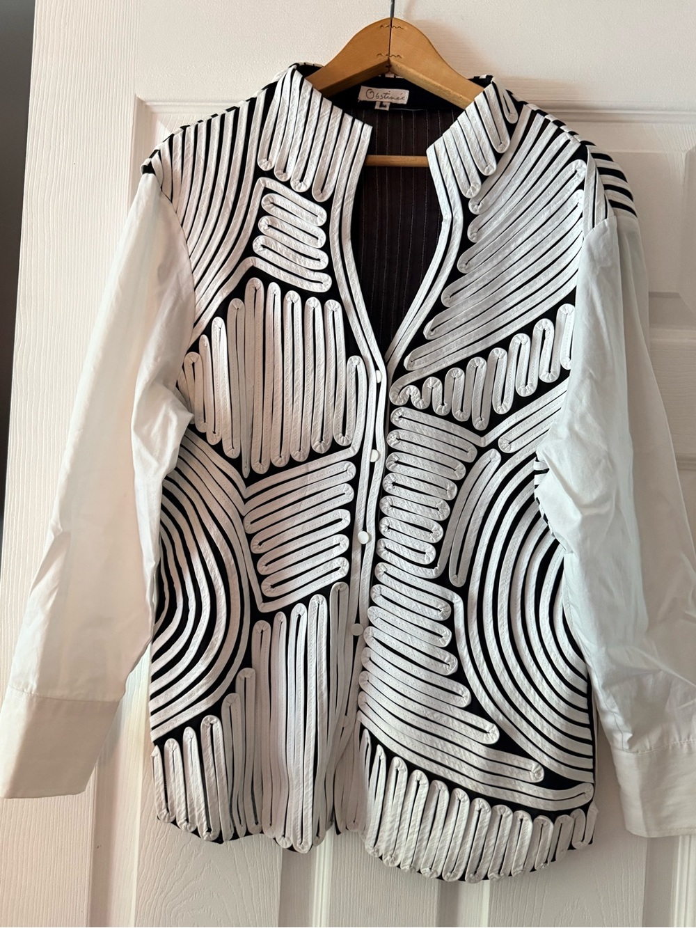 Black & White Embroidered Open-Front Blazer Jacket